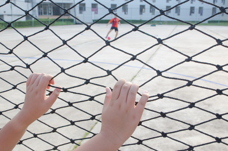 Hands with net, Hands with rope mesh fence