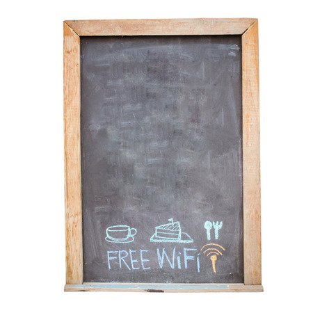 coffee, cake and food menu and free wifi symbol written on blackboardの写真素材