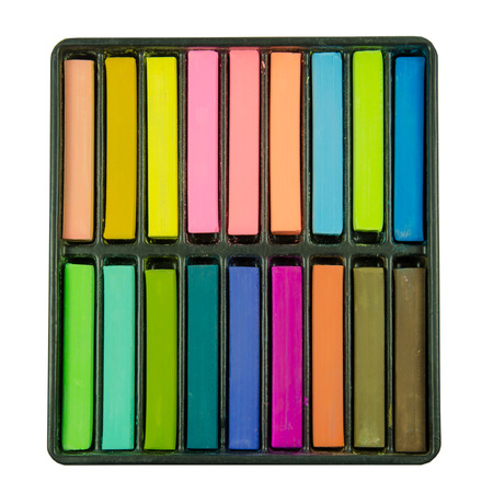 A Box of Artists Pastels on white background