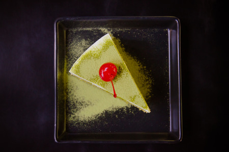 Japanese Matcha Green tea cake, tea and cakeの写真素材