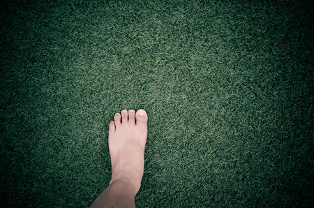 foot on artificial grass, top view, selfieの写真素材