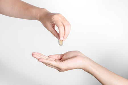 hand give money isolate on white backgroundの写真素材