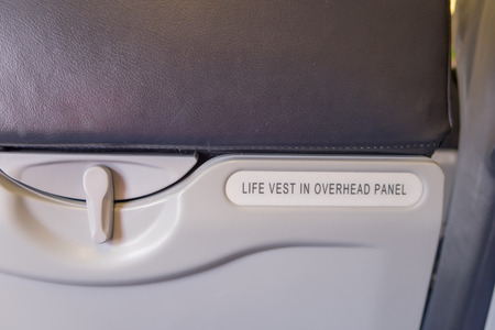 airplane seat with suggestion textの写真素材