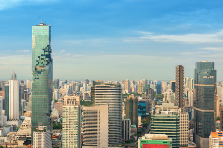 Bangkok City of Thailand on top view with blue skies background, Downtown of Bangkok City.