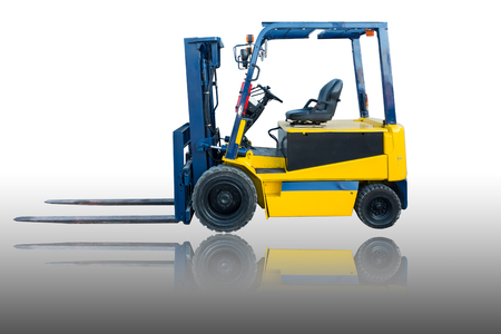 Lifting forklift truck on isolate white background.の写真素材