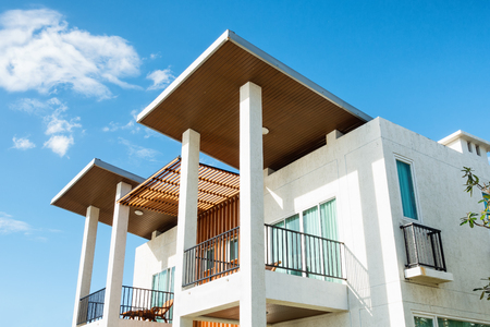 Luxury modern house at sunny day.の写真素材
