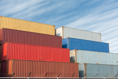 Handling stack of container shipping yard.の写真素材