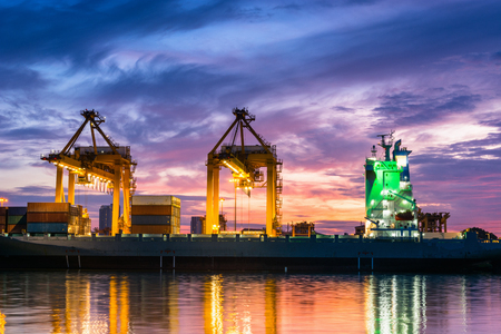 Twilight scene of terminal unloading container.の写真素材