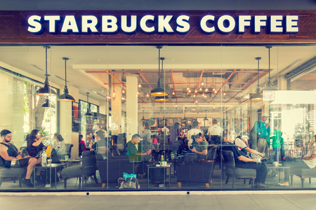 STARBUCKS COFFEE- Feb 4, 2017: Coffee cafe at STARBUCKS COFFEE with vintage style.のeditorial素材