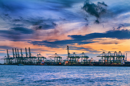 Terminal of cargo shipping at twilight.