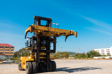 Forklift truck in shipping yard., Business transportation.の写真素材