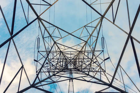 High voltage towers and transmission line for electricity.の写真素材