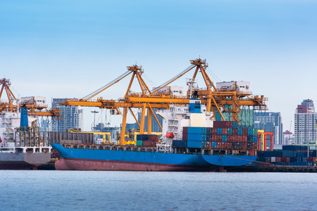 Cargo shipping and terminal unloading container, Loading dock.の写真素材