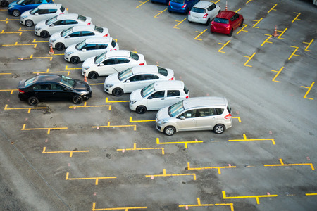 Car parking and empty parking lots, Top view.