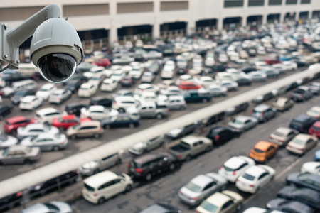 CCTV camera on car parking, Overhead CCTVの写真素材
