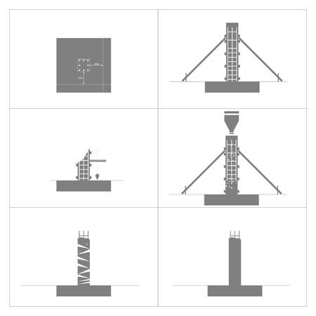 Method statement of construction column and concrete work, icons, Vector, Illustration.のイラスト素材