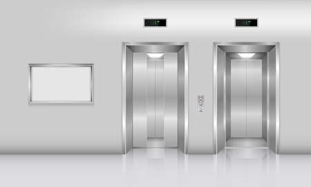 Realistic elevator in office building., Interior concept, Vector, Illustration.のイラスト素材