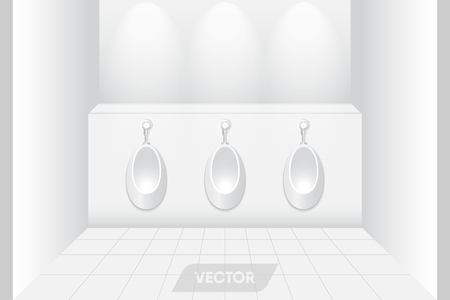 Ceramic urinals in mens resting room., Interior restroom and decoration, Vector, Illustration.のイラスト素材