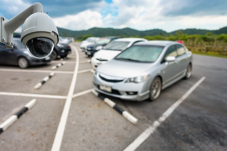 CCTV camera on car parking, Overhead CCTVの写真素材