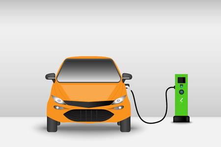 Electric car and charging station point., Technology EV, Automobile concept.のイラスト素材