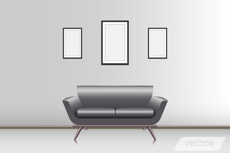 Realistic modern couch in living room., Vector, Illustrationのイラスト素材