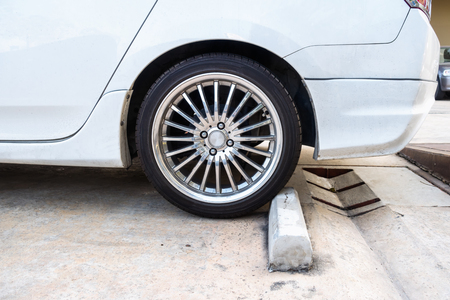 Car mag wheel on the car parking lot., Park and outdoorの写真素材