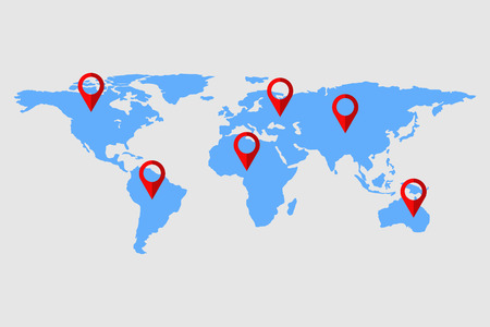 World map check in and pin checking mark., Vector, Illustrationのイラスト素材
