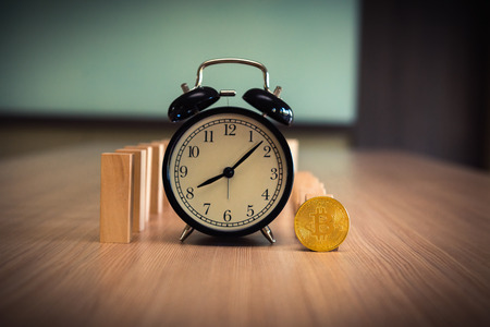 Dominoes step and down trend of bit coin., Financial, Money currency and stock exchange concept.の写真素材