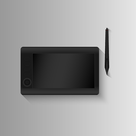 Tablet drawing, graphics tablet and pen pressure., Technology device concept.の写真素材