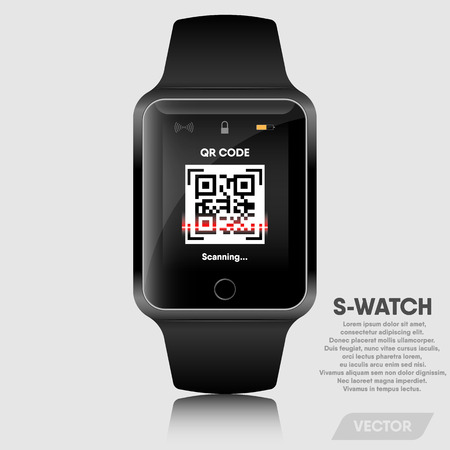 Realistic smart watch modern design and application QR code reading., Vector, Illustration.の写真素材