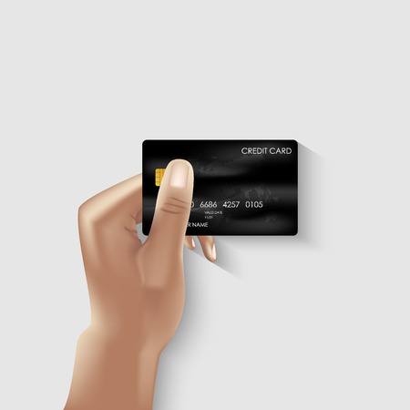 Realistic vector design for credit card and holding hand concept. Vector illustration.のイラスト素材