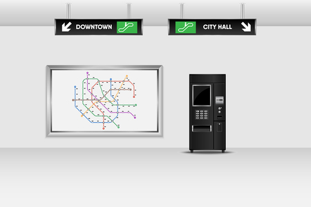 An interior design and ticket vending machine  of a tube, underground or a subway trainのイラスト素材