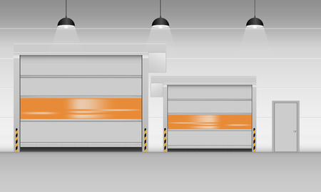 High speed rolling door of storage warehouse. Shutter door, vector illustration.のイラスト素材