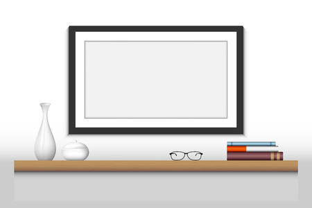 Interior decoration shelf and photo frame., Vector design, Illustration.のイラスト素材