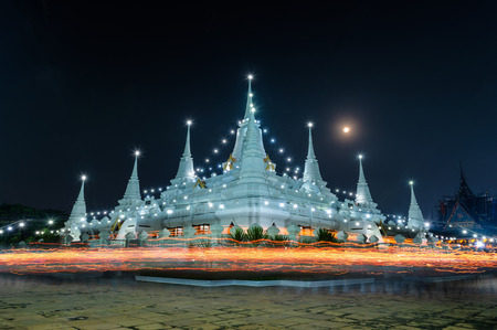 Candlelight trail at pagoda temple of Visakha Buja day., Respect the Buddha, Religious place.の写真素材