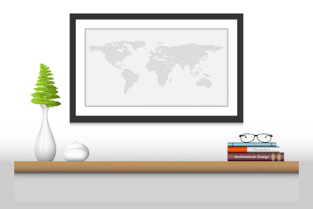 Interior decoration shelf and photo frame., Vector design, Illustration.のイラスト素材