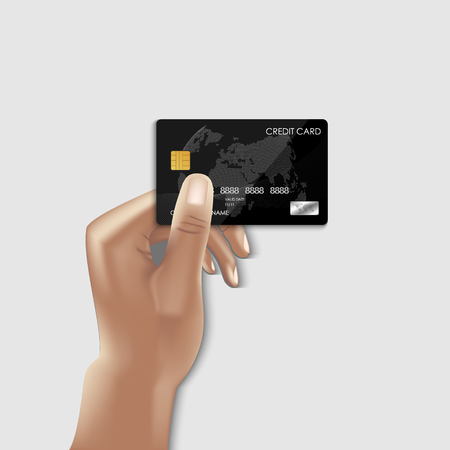 Realistic design for credit card and holding hand concept.Illustration.のイラスト素材