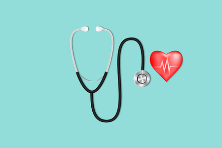 Healthcare concept, Stethoscope and red heart on isolated background., Vector, Illustration.のイラスト素材
