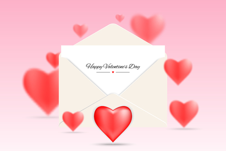 Happy valentines day postcard or sale background with red heart shape., Romance letter mail of valentines celebration event., Season of love and holiday in February., Vector, Illustration.のイラスト素材