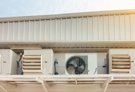 Air Conditioning Compressor Installation Outside Building, Air Cooling System for Supermarket Shop.の写真素材