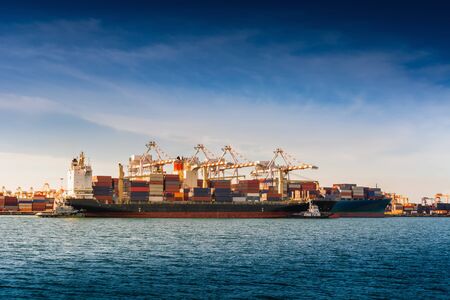 Transportation and Shipping Logistics Loading Dock Terminal. Container Import and Export of Sea...