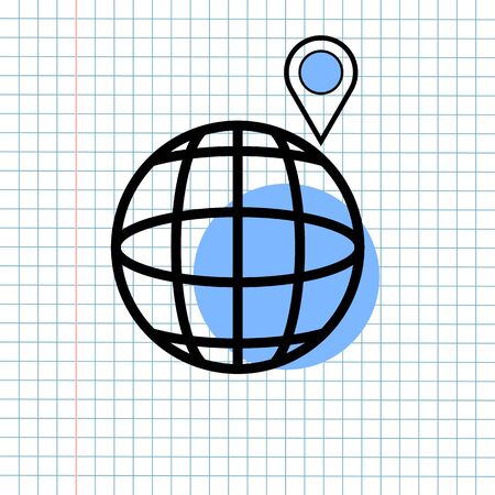 GPS Navigation Icon Sign Concept, Vector Graphic Design of Direction Navigator Symbol for Travel Destination, Traffic Label and Mapping Web Element Isolated on Paper Grid Background.のイラスト素材