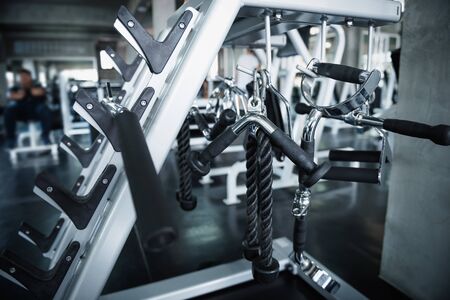 Bodybuilder Sport Fitness Equipment for Muscle Exercising and Workout Machine in Gym Background. Body Physical Muscular Gym Equipments for Healthy. Leisure Activities/Sport Exercised Conceptの写真素材