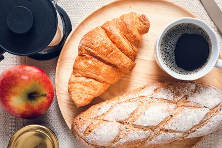 Breakfast Nature Vegan Vegetarian Food With Milk, Honey, Bread and Natural Fresh Fruit on a Table. Natural Keto Diet Eating for Healthy Nutrients Concept., Beverage and Homemade Nutrition Food.の写真素材