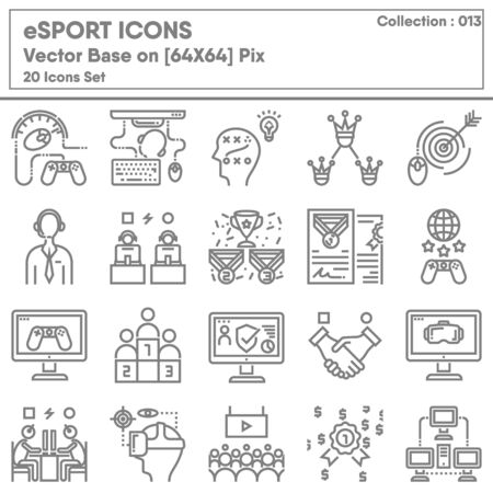 Competition eSport Gaming Icon Set, Icons Collection of Competitive Tournament Digital Game for e-Sport Symbol. Teamwork Gamers Championship and Entertainment, Vector Illustration Concept Design.のイラスト素材
