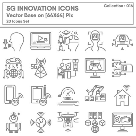 5G Innovation and Technology Communication Network Icon Set, Icons Collection of Technology IOT System for Business Service. Digital Intelligence of Future Generation, Vector Illustration Design.のイラスト素材