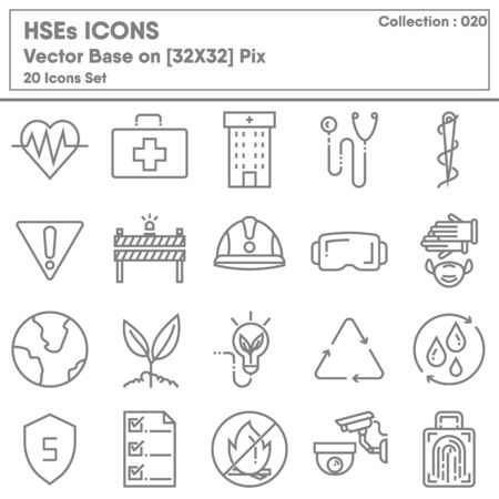HSEs and Hazard Symbol for Construction Industry Icon Set, Icons Collection of Health Safety Environment and Security. Industrial Risk Management for Hazard Protection, Vector Illustration Design.のイラスト素材