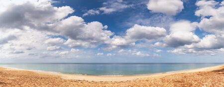 Panoramic Scenery Tranquility View of Andaman Sea at Sunny day, Landscape Panorama Scenic of Tropical Beach. Seascape Natural Background of The Ocean, Travel and Vacation Destination.の写真素材