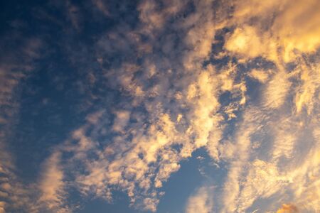 Clouds Sky With Sunny Weather Background, Panorama Scenery of Nature Cloudscape on Twilight Scenery. Environment Seasonal Climate, Abstract Natural Backgrounds.の写真素材