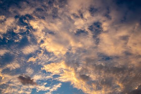 Clouds Sky With Sunny Weather Background, Panorama Scenery of Nature Cloudscape on Twilight Scenery. Environment Seasonal Climate, Abstract Natural Backgrounds.の写真素材